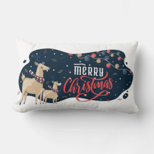 Rectangle Joyeux Noël Adorable Reindeer Lumbar Coussin