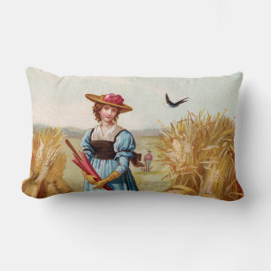 Rectangle La femme dans le champ de blé Lumbar Coussin