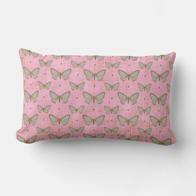 Rectangle Le rose a affligé le coussin de papillon (Recto)
