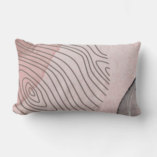 Rectangle Lignes modernes rose et gris Boho Lumbar Coussin