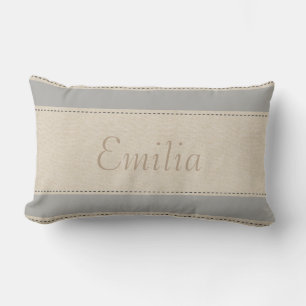 Rectangle Linen Look Stripes Ajouter un nom Coussin