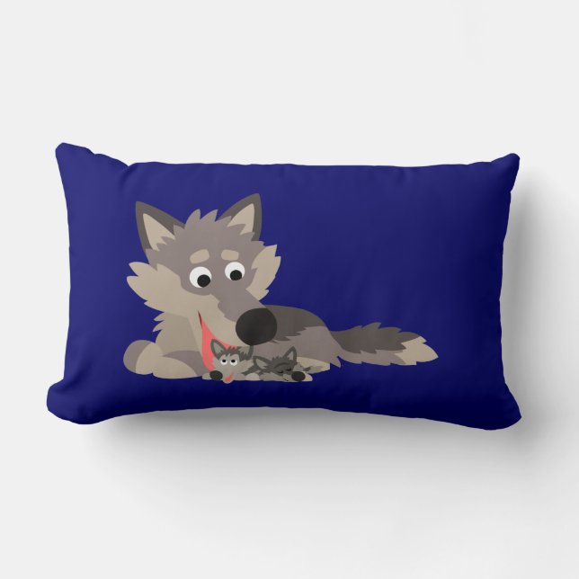 Rectangle Loup de papa de bande dessinée et coussin mignons (Recto)