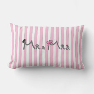 Rectangle M. & Mme - rayures roses Coussin marié/marié