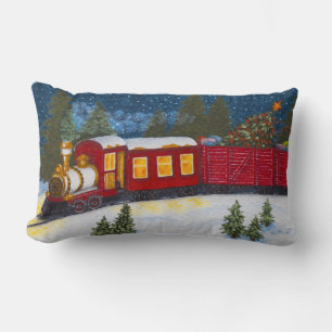 Rectangle Magie de Noël Coussin de train à vapeur rouge Vint