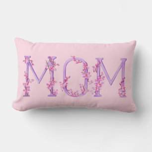 Rectangle Maman texte Aquarelle rose violet bois coussin