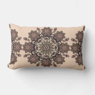 Rectangle Melon/Noir réversible Mandala Lumbar Coussin