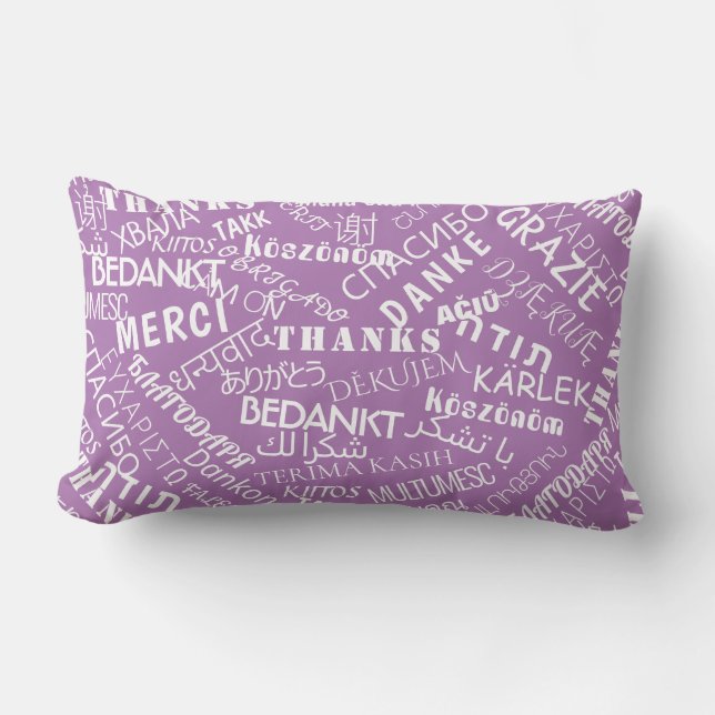 Rectangle Merci Texte violet Coussin multilingue (Recto)