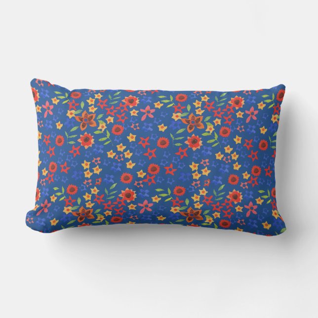 Rectangle Miniprint floral clair chic sur Coussin Lumbar ble (Recto)