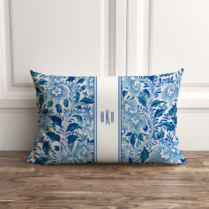 Rectangle Monogramme Coussin de la chinoiserie bleu et blanc