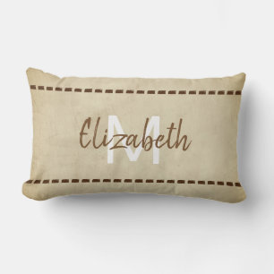 Rectangle monogramme coussin rustique chic style sépia brun