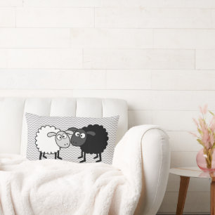 Rectangle Mouton noir Mouton blanc Coussin jeté