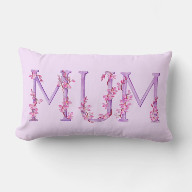 Rectangle Mum text Aquarelle rose violet bois coussin (Recto)