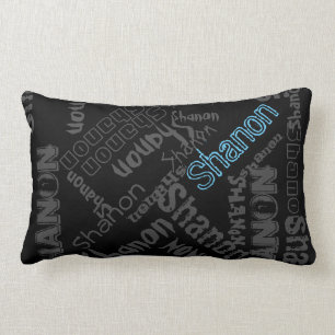 Rectangle Noir, Bleu glacé, Coussin gris Nom Collage invers