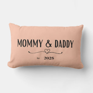 Rectangle Peach Mommy & Daddy Est. Année Coussin