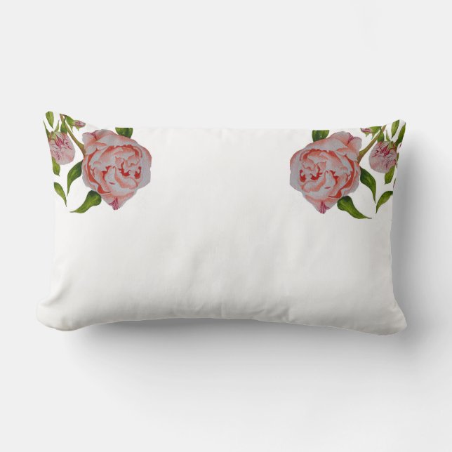 Rectangle Peonies de Budding sur un Coussin Lumbar (Recto)