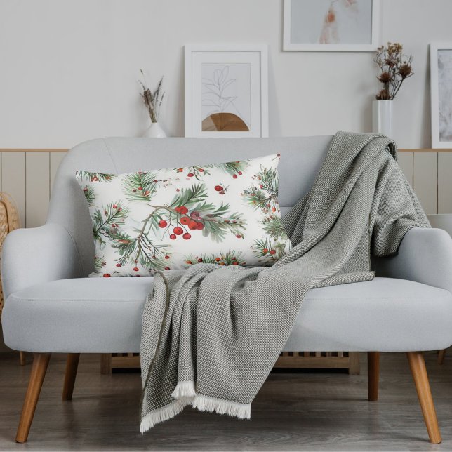 Rectangle Pin de vacances & Berries rouges Coussin de fête d (Créateur téléchargé)