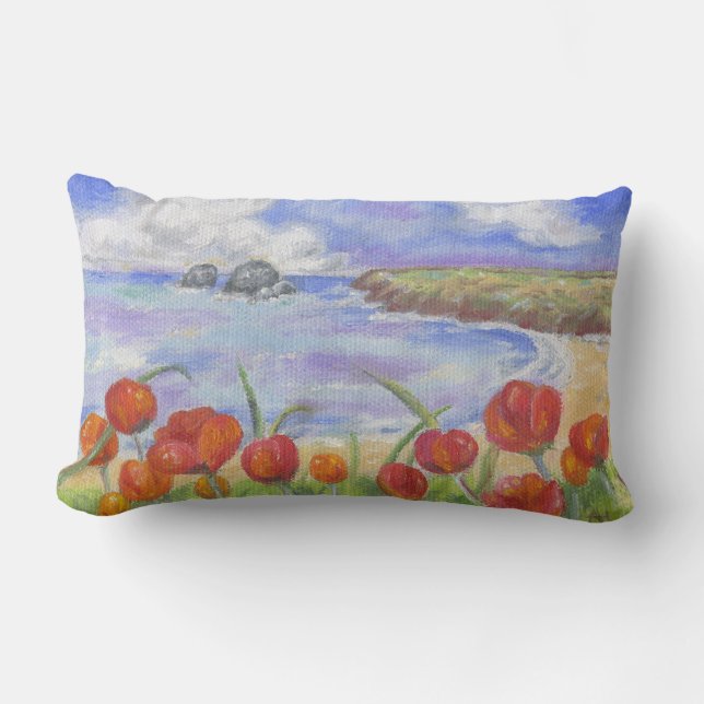 Rectangle Plage avec le grand coussin de pavots (Recto)