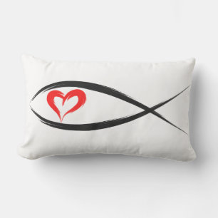 Rectangle Poisson chrétien noir avec Coussin de coeur rouge