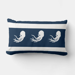 Rectangle poulpe marine / calmar sur la côte COUSSIN blanche