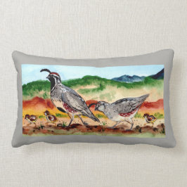 Rectangle Quail Famille avec bébé Peeps Grey, Accent Coussin
