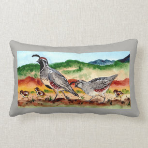 Rectangle Quail Famille avec bébé Peeps Grey, Accent Coussin