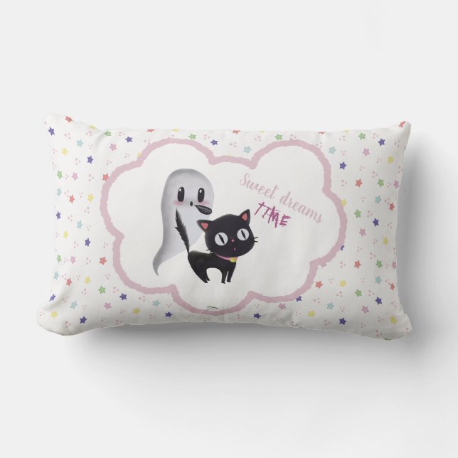 Rectangle Rêves doux Halloween Chat et étoiles Coussin (Recto)