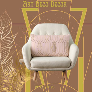 Rectangle Rose Art déco et Coussin Lumbar or