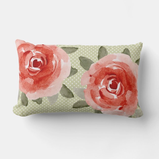 Rectangle Roses de chou rouge sur le Coussin de points blanc (Recto)