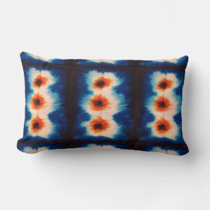 Rectangle Shibori Fabric Boho Blue Orange Tie Dye Coussin