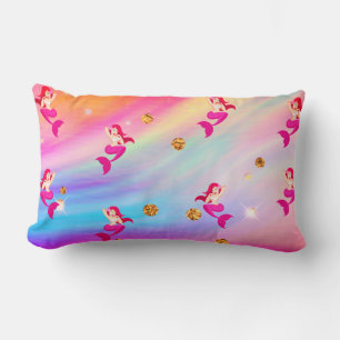 Rectangle Sirènes en nuages arc-en-ciel Lumbar Coussin