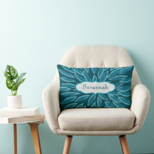 Rectangle Star Burst Flower Turquoise Coussin personnalisé