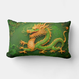 Rectangle Un joli dragon vert or chinois coussin de la nouve