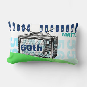 Rectangle Vintage Illustration TV 60e anniversaire L Coussin