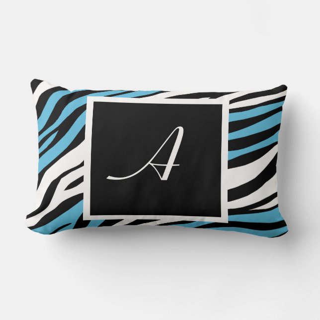 Rectangle Zebra Print Blue Mix Monogram Lumbar Coussin (Recto)