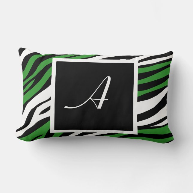 Rectangle Zebra Print Green Mix Monogram Lumbar Coussin (Recto)