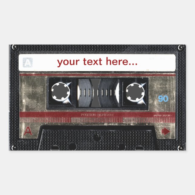 Rectangulaire Ancienne Cassette avec Sticker de texte personnali (Devant)