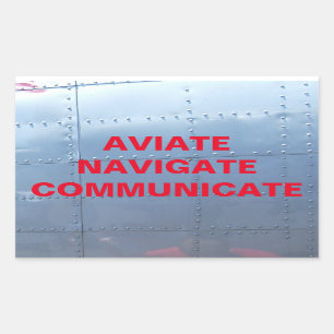 Rectangulaire AVIATE, NAVIGATE, COMMUNIQUER Sticker Aviation