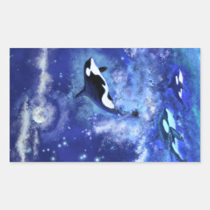 Rectangulaire Baleine tueuse sur Pleine lune Bleu Sticker peintu