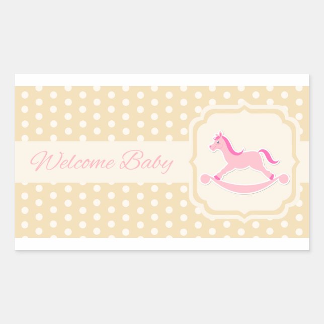 Rectangulaire Bébé rose de bienvenue Sticker fille (Devant)