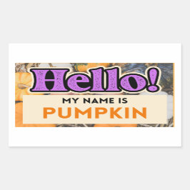 Rectangulaire Bonjour Mon nom est Sticker Automne Citrouille