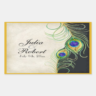 Rectangulaire Favoriser Sticker Cadeau - Peacock Feathers Mariag