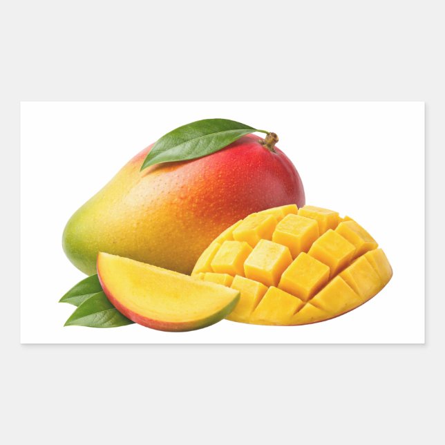 Rectangulaire Fresh Mango Whole and Sliced Sticker (Devant)