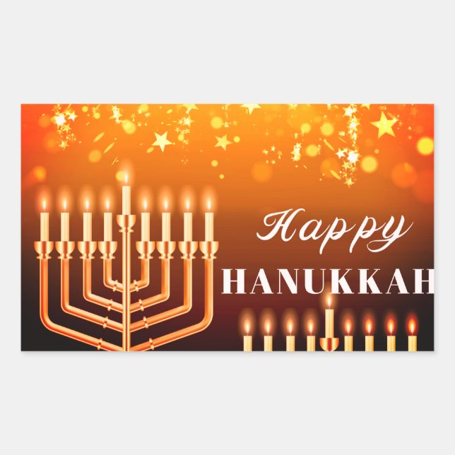 Rectangulaire Happy Hanoukka Menorah Carré Sticker (Devant)