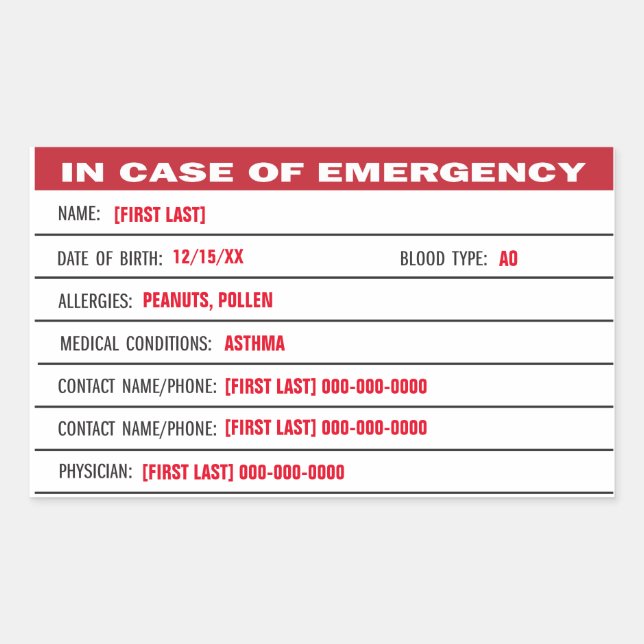 Rectangulaire Informations d'urgence ajouter Sticker texte (Devant)