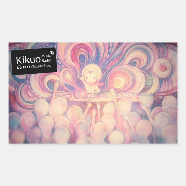 Rectangulaire Kikuo Music Radio / Hoshi-kun DJ Sticker (Devant)