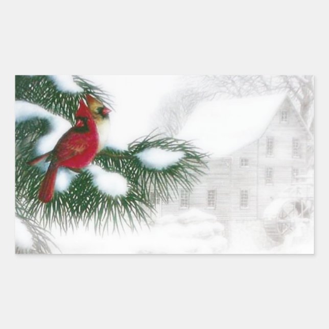 Rectangulaire Oiseaux cardinaux en Sticker à neige (Devant)