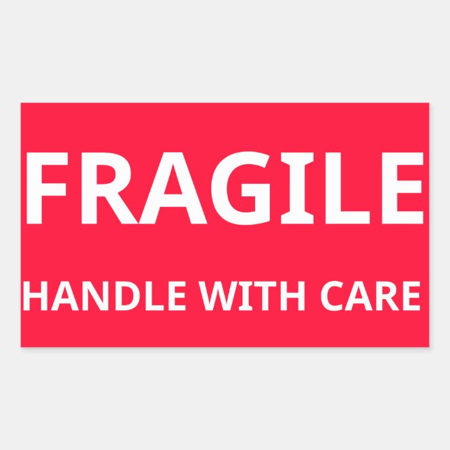 Rectangulaire Poignée fragile avec Sticker de soin (Devant)