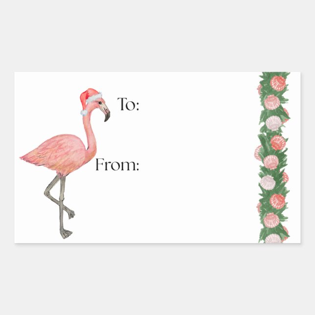 Rectangulaire Santa Flamingo Gift Sticker (Devant)