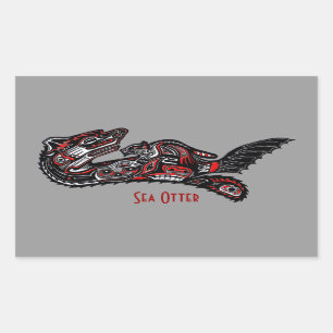 Rectangulaire SEA OTTER & BABY (Haida Styled) Sticker cadeau d'a