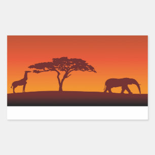 Rectangulaire Silhouette africaine Safari - Sticker